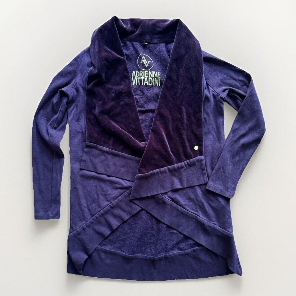 Adrienne Vittadini Cardigan Open Shawl Sweater Purple Velour Womens Size Medium